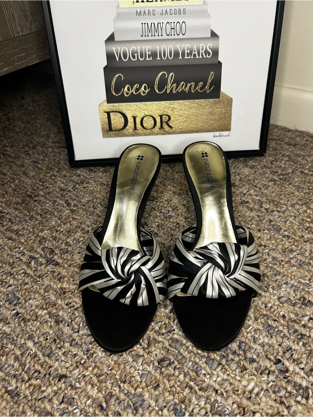 Naturalizer Black and White Twist Knot Slide Mules